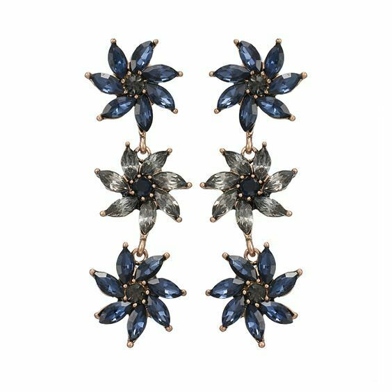 Smokey Blue & Grey Flower Crystal  Earrings.