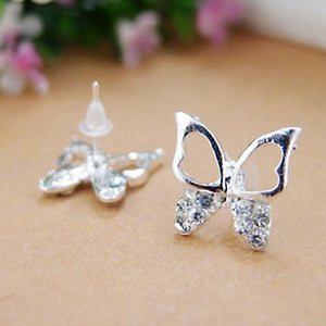 Silver Crystal Butterfly Earrings