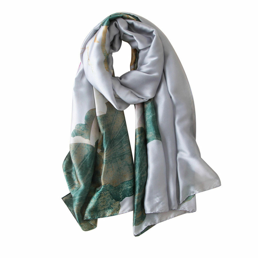 Grey Green Waterlily satin scarf