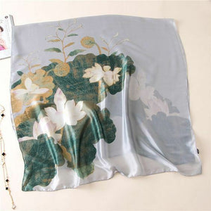 Grey Green Waterlily satin scarf