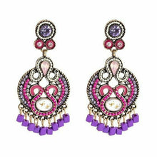 Load image into Gallery viewer, Pink Purple Boho Bead Earrings