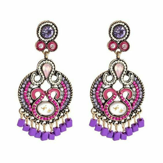 Pink Purple Boho Bead Earrings