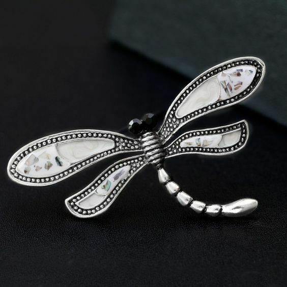 DRAGONFLY BROOCH, Silver and Pearl Enamel