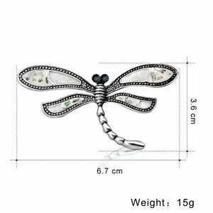 DRAGONFLY BROOCH, Silver and Pearl Enamel