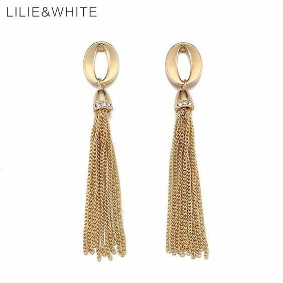 Metal Gold 0 & Chain Tassel Earrings