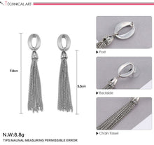 Load image into Gallery viewer, Silver O Hoop and Chain Tassel Earrings