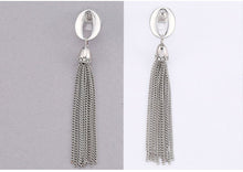 Load image into Gallery viewer, Silver O Hoop and Chain Tassel Earrings