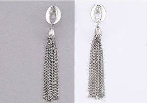 Silver O Hoop and Chain Tassel Earrings