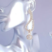 Load image into Gallery viewer, Huge Globe Hoop CRYSTAL ball Earrings  Gold Big Drop - unusual unique statement.