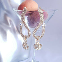 Load image into Gallery viewer, Huge Globe Hoop CRYSTAL ball Earrings  Gold Big Drop - unusual unique statement.