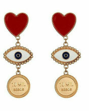 Load image into Gallery viewer, I HEART I SEE Red EYE Stud Earrings  Festival Carnival - South American design