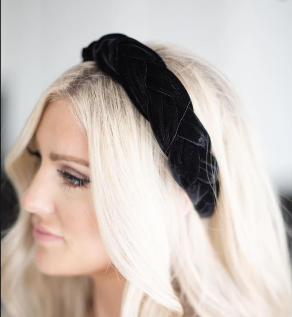 Lovely Black Velvet Headband Twist Braided Velour Band