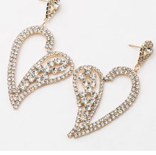 Load image into Gallery viewer, Gold Sparkle Crystal Heart Earrings.