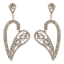 Load image into Gallery viewer, Gold Sparkle Crystal Heart Earrings.