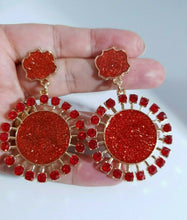 Load image into Gallery viewer, Radiant Sun Big Round Red Gold Sparkle Earrings