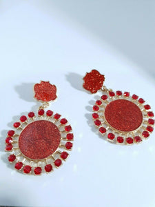 Radiant Sun Big Round Red Gold Sparkle Earrings