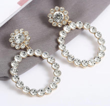 Load image into Gallery viewer, Large Gold Tone and Rhinestone Hoop Earrings.