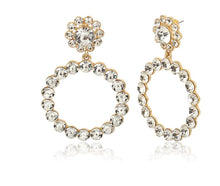 Load image into Gallery viewer, Large Gold Tone and Rhinestone Hoop Earrings.