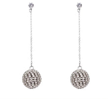 Load image into Gallery viewer, Long Silver Crystal Globe, Glitter Ball Drop Earrings