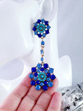 Load image into Gallery viewer, Royal Blue Diamanté Long Drop Earrings