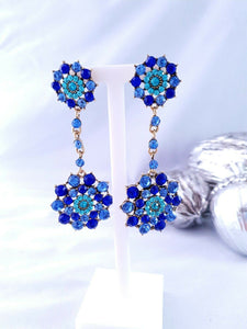 Royal Blue Diamanté Long Drop Earrings