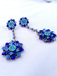 Royal Blue Diamanté Long Drop Earrings