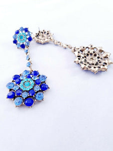 Royal Blue Diamanté Long Drop Earrings