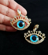 Load image into Gallery viewer, Quirky Large Gold Evil EYE Drop Earrings