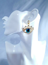 Load image into Gallery viewer, Quirky Large Gold Evil EYE Drop Earrings