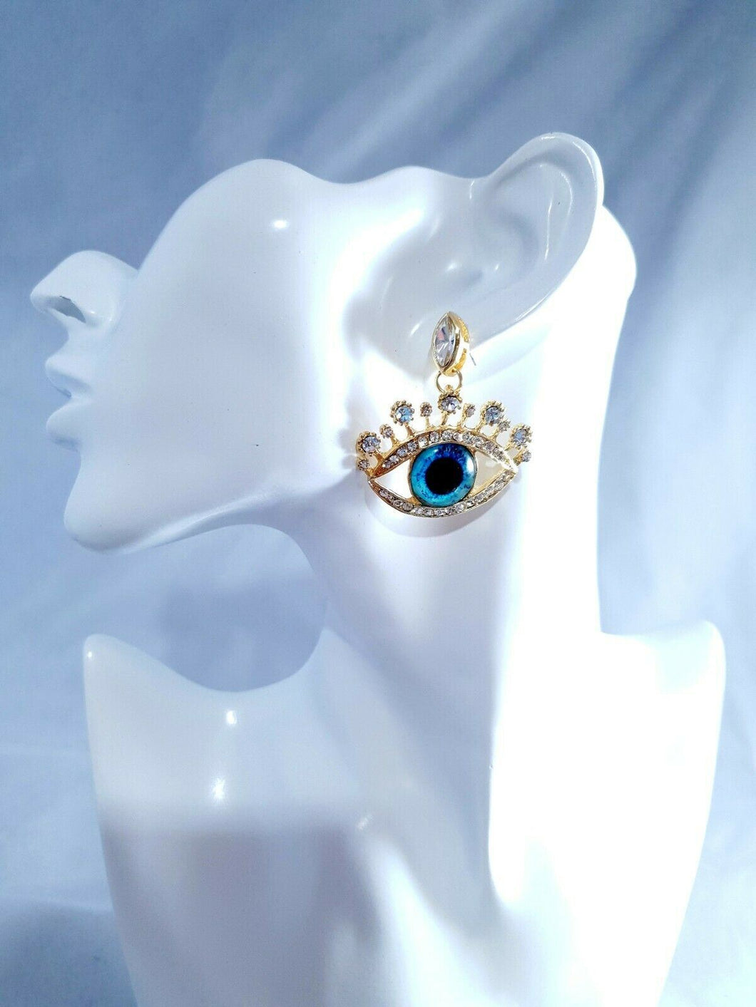 Quirky Large Gold Evil EYE Drop Earrings