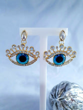 Load image into Gallery viewer, Quirky Large Gold Evil EYE Drop Earrings