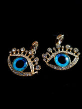 Load image into Gallery viewer, Quirky Large Gold Evil EYE Drop Earrings