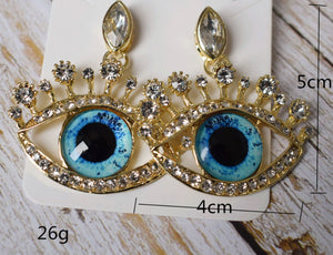 Quirky Large Gold Evil EYE Drop Earrings