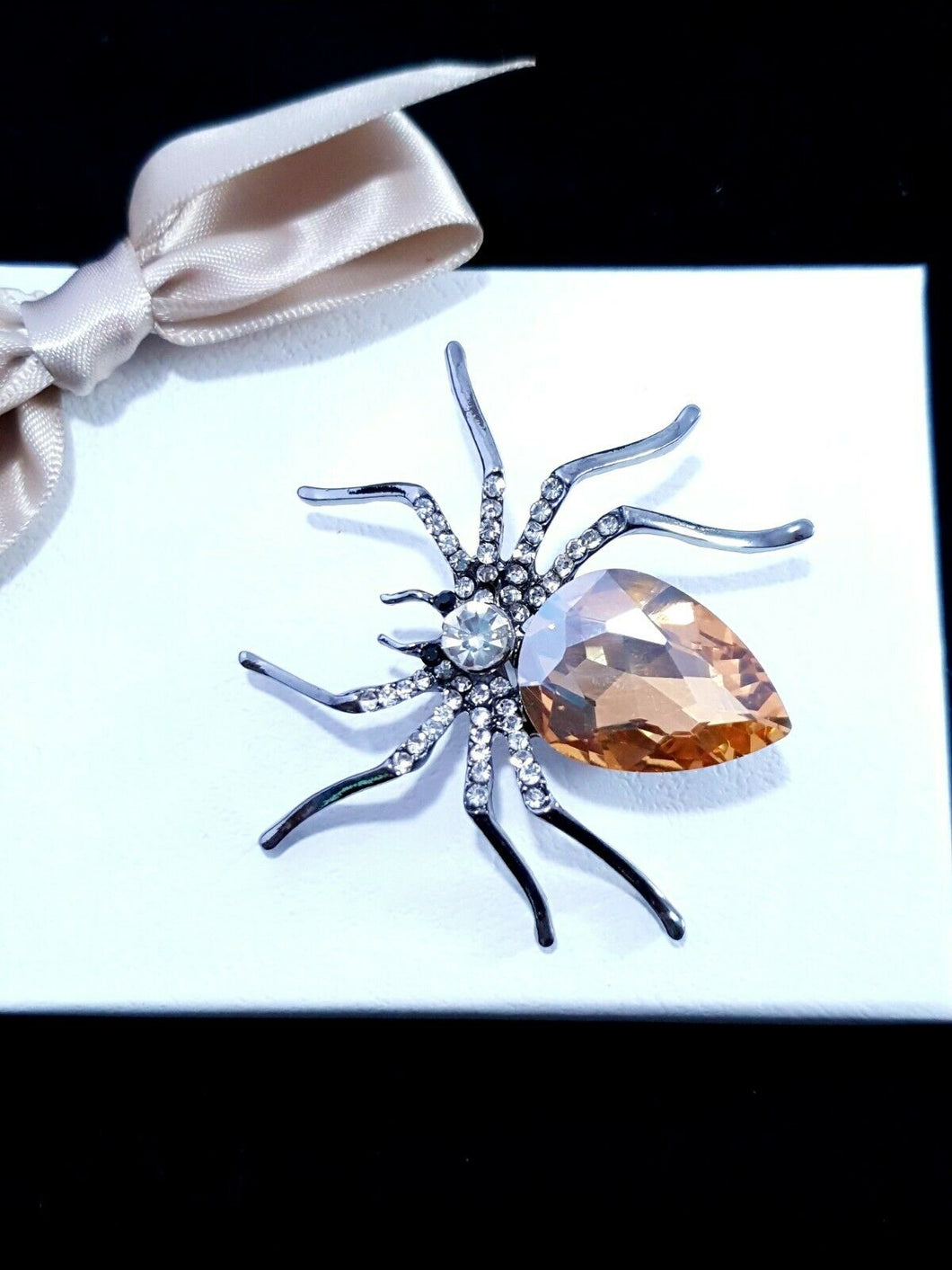 Silver and Champagne Spider brooch