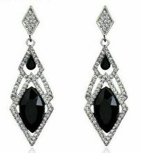 Load image into Gallery viewer, Silver Black Drop Earrings