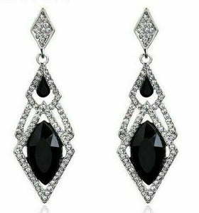 Silver Black Drop Earrings