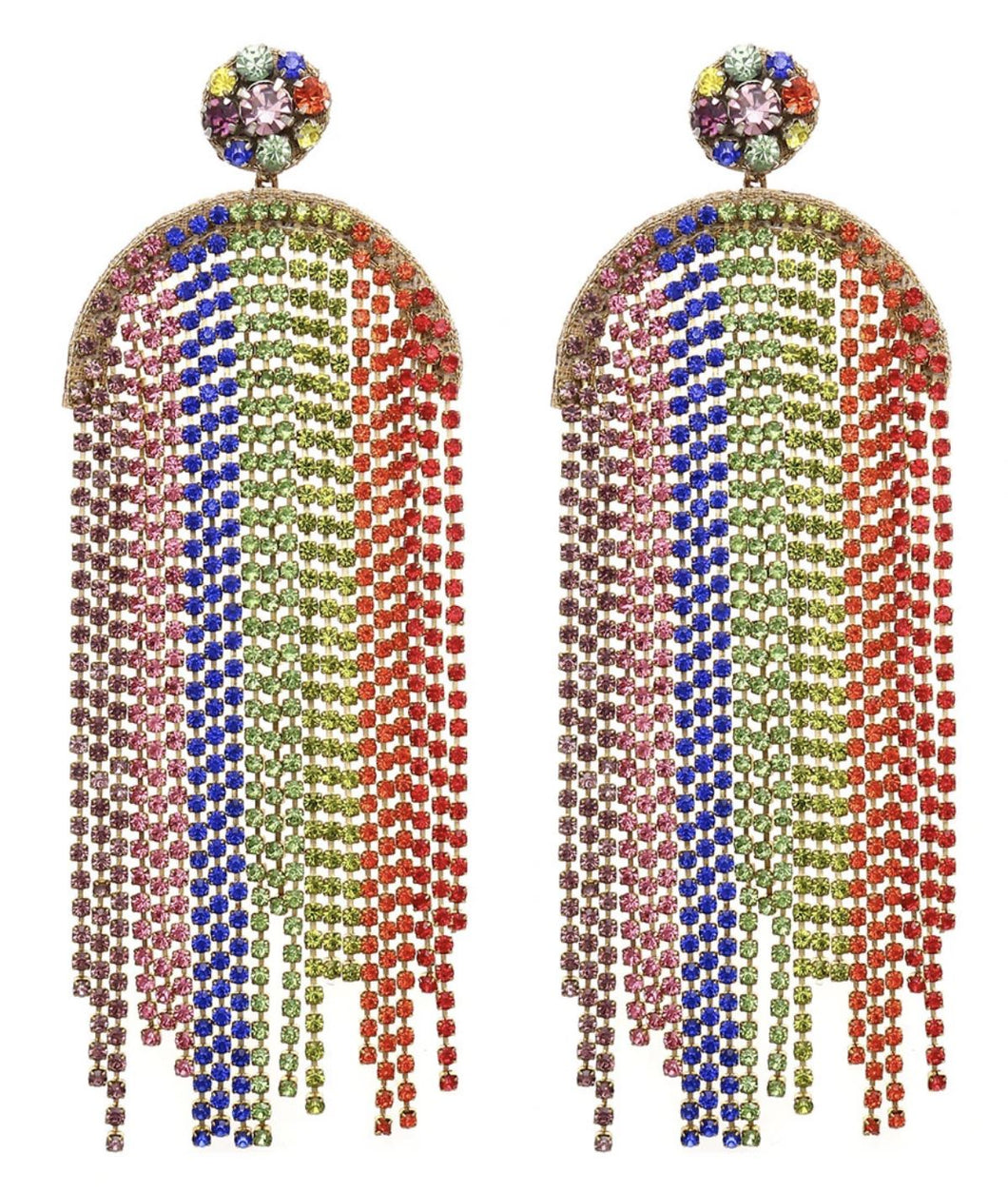 Rainbow Chandelier Crystal Tassel Earrings