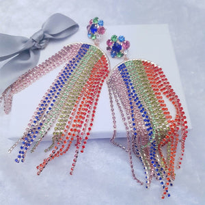 Rainbow Chandelier Crystal Tassel Earrings