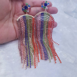 Rainbow Chandelier Crystal Tassel Earrings