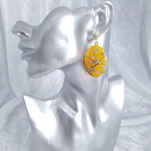 Load image into Gallery viewer, LARGE YELLOW ORIENTAL BIRD OF PARADISE EARRINGS