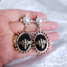 Load image into Gallery viewer, NEW Golden Bee Black Bee Embellished Gold Drop Earrings