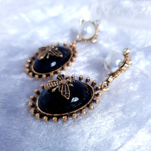 Load image into Gallery viewer, NEW Golden Bee Black Bee Embellished Gold Drop Earrings