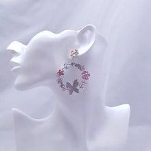 Load image into Gallery viewer, Silver Butterfly on a Flower Earrings