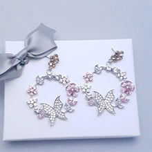 Load image into Gallery viewer, Silver Butterfly on a Flower Earrings