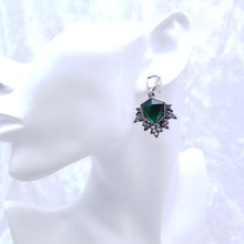 Load image into Gallery viewer, Silver &amp; Green Stone Stud Drop Earrings Art Deco