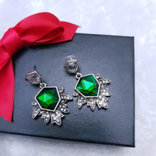 Load image into Gallery viewer, Silver &amp; Green Stone Stud Drop Earrings Art Deco