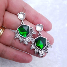 Load image into Gallery viewer, Silver &amp; Green Stone Stud Drop Earrings Art Deco