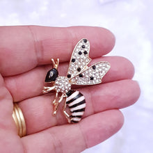 Load image into Gallery viewer, Ladies Crystal Embellished Honey Bee Wasp Lapel Brooch White Black   Gift Boxed