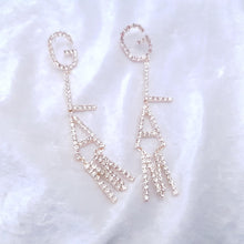 Load image into Gallery viewer, GLAM Rhinestone Earrings. Gold Letters