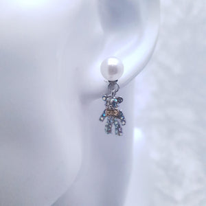 Cute Teddy Bear crystal & pearl Earrings